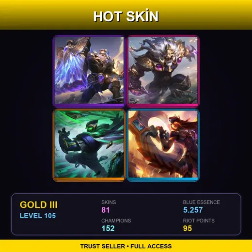 TR | Victorious Braum | Victorious Rengar | Conqueror Jax | Victorious Sivir | 81 Skin | 152 Champ | Gold III | Lv105