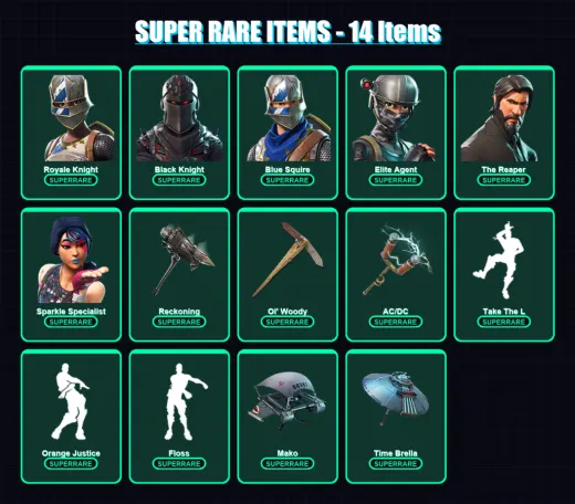 [PS4/PS5/XBOX/PC] | Royale Knight | Black Knight | Blue Squire | Elite Agent | The Reaper | 155 skin | 213 pickaxe | 160 emote | 165 glider | Lv2341