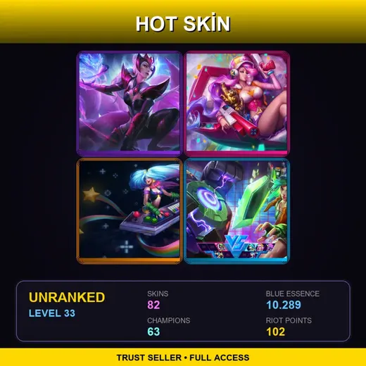 BR | Challenger Ahri | Arcade Miss Fortune | Arcade Sona | Arcade Riven | 82 Skin | 63 Champ | Lv33