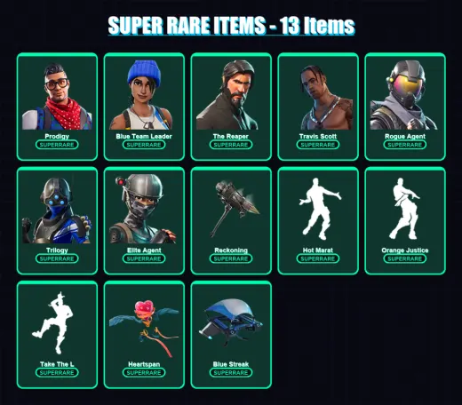 [PS4/PS5/XBOX/PC] | Prodigy | Blue Team Leader | The Reaper | Travis Scott | Rogue Agent | 40 skin | 64 pickaxe | 61 emote | 65 glider | Lv929