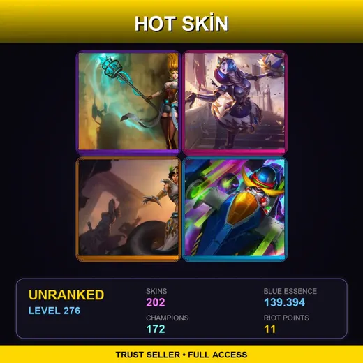 SG | Hextech Janna | Victorious Orianna | Mythic Cassiopeia | Cosmic Blade Master Yi | 202 Skin | 172 Champ | Lv276