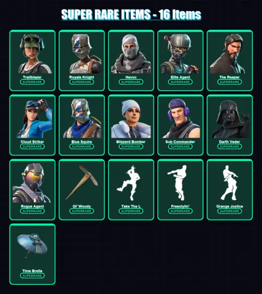 [PS4/PS5/XBOX/PC] | Trailblazer | Royale Knight | Havoc | Elite Agent | The Reaper | 88 skin | 87 pickaxe | 67 emote | 81 glider | Lv1068
