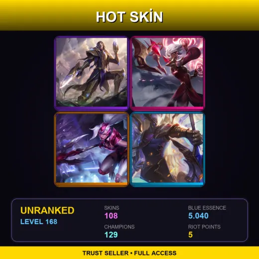 SG | Victorious Lucian | Conqueror Karma | Challenger Nidalee | Victorious Aatrox | 108 Skin | 129 Champ | Lv168