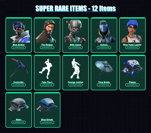 [PS4/PS5/XBOX/PC] | Blue Striker | The Reaper | Elite Agent | Sultura | Blue Team Leader | 33 skin | 56 pickaxe | 56 emote | 60 glider | Lv1042