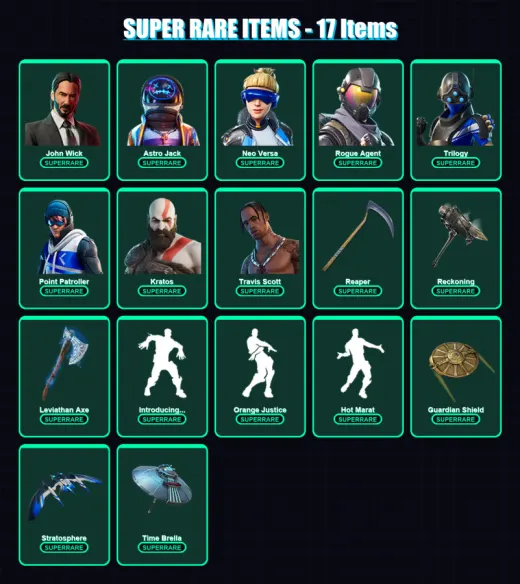 [PC/XBOX] | John Wick | Astro Jack | Neo Versa | Rogue Agent | Trilogy | 161 skin | 123 pickaxe | 114 emote | 127 glider | Lv1999