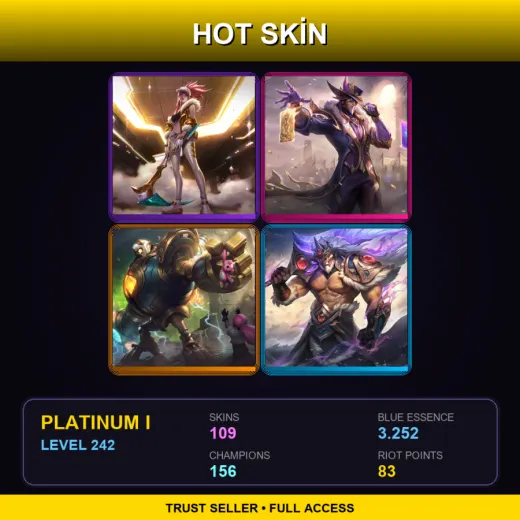 BR | Prestige K/DA Akali (2022) | Victorious Twisted Fate | Victorious Blitzcrank | Victorious Tryndamere | 109 Skin | 156 Champ | Platinum I | Lv242