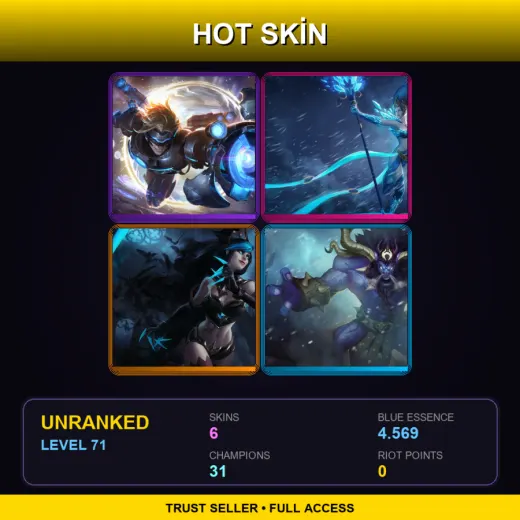 LAS | Pulsefire Ezreal | Frost Queen Janna | Shadow Evelynn | Unchained Alistar | 6 Skin | 31 Champ | Lv71