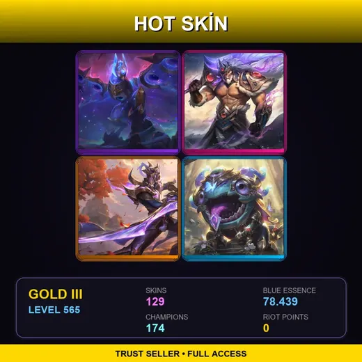 LAN | Victorious Tryndamere | Victorious Master Yi | Victorious Kog'Maw | Victorious Braum | 129 Skin | 174 Champ | Gold III | Lv565 — Vandal Vladimir