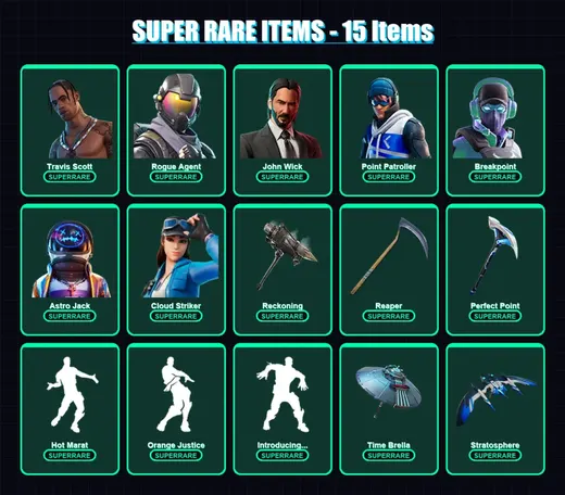 [PC/XBOX/PSN] | Travis Scott | Rogue Agent | John Wick | Point Patroller | Breakpoint | 174 skin | 197 pickaxe | 190 emote | 146 glider | Lv2617