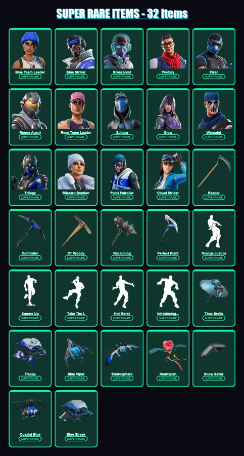 [PS4/PS5/XBOX/PC] | Blue Team Leader | Blue Striker | Breakpoint | Prodigy | Fixer | 161 skin | 192 pickaxe | 179 emote | 182 glider | Lv2420