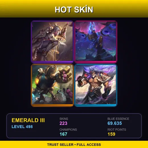 LAN | Prestige Battle Queen Diana | Cosmic Flight Anivia | Victorious Blitzcrank | Victorious Tryndamere | 223 Skin | 167 Champ | Emerald III | Lv498