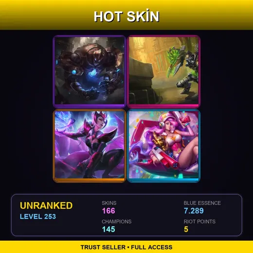 VN | Hextech Galio | Hextech Singed | Challenger Ahri | Cosmic Defender Xin Zhao | 166 Skin | 145 Champ | Lv253