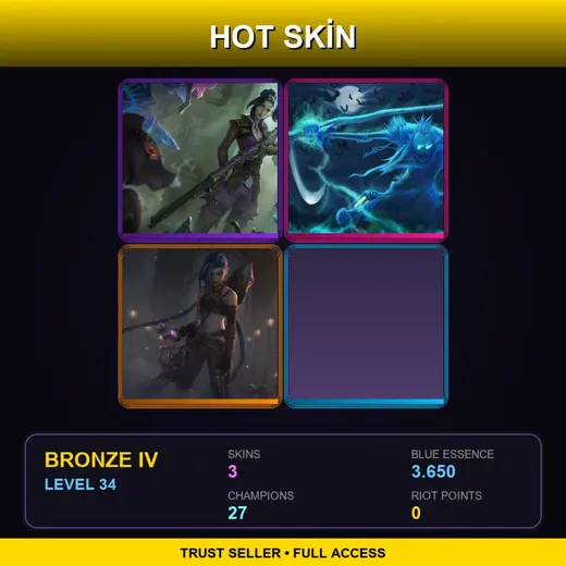 ME | Arcane Enforcer Caitlyn | Spectral Fiddlesticks | Arcane Enemy Jinx | 3 Skin | 27 Champ | Bronze IV | Lv34 — Bronze League of Legends