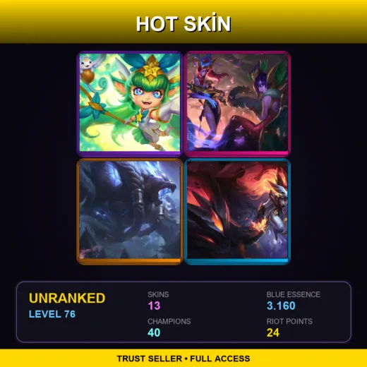 EUNE | Star Guardian Lulu | Lunar Wraith Morgana | Thunder Lord Volibear | Shadowfire Kindred | 13 Skin | 40 Champ | Lv76