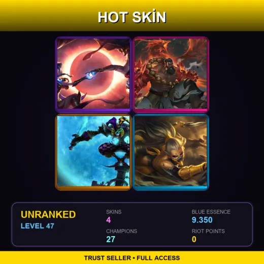 EUW | Cosmic Dusk Xayah | Spirit Guard Udyr | Royal Shaco | Stinger Akali | 4 Skin | 27 Champ | Lv47