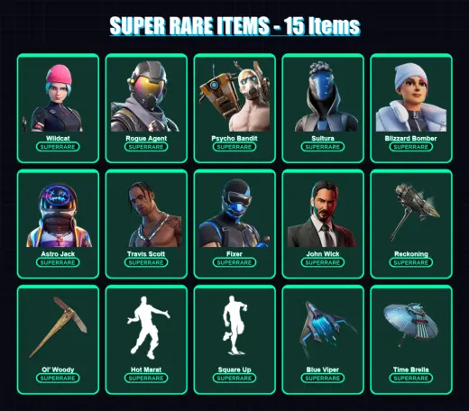 [PC] | Wildcat | Rogue Agent | Psycho Bandit | Sultura | Blizzard Bomber | 369 skin | 326 pickaxe | 273 emote | 199 glider | Lv2965