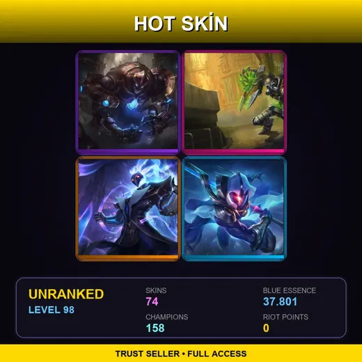 SG | Hextech Galio | Hextech Singed | Cosmic Blade Master Yi | Cosmic Reaver Kassadin | 74 Skin | 158 Champ | Lv98 — LoL account