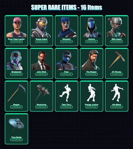 [PS4/PS5/XBOX/PC] | Rose Team Leader | Rogue Agent | Warpaint | Sultura | Elite Agent | 242 skin | 224 pickaxe | 227 emote | 168 glider | Lv2031