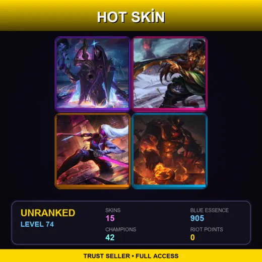 SG | Dark Cosmic Jhin | Warring Kingdoms Tryndamere | PROJECT: Katarina | High Noon Darius | 15 Skin | 42 Champ | Lv74