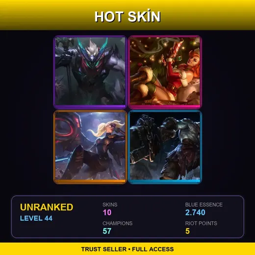 JP | Dragon Knight Mordekaiser | Candy Cane Miss Fortune | Riot Kayle | Nightmare Tryndamere | 10 Skin | 57 Champ | Lv44