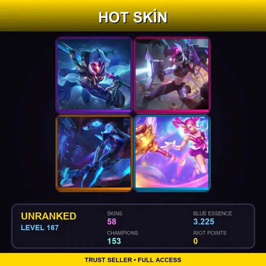 VN | Cosmic Blade Master Yi | PROJECT: Jinx | PROJECT: Ashe | Star Guardian Lux | 58 Skin | 153 Champ | Lv167