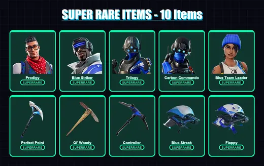 [PS4/PS5/XBOX/PC] | Prodigy | Blue Striker | Trilogy | Carbon Commando | Blue Team Leader | 64 skin | 143 pickaxe | 70 emote | 79 glider | Lv1351