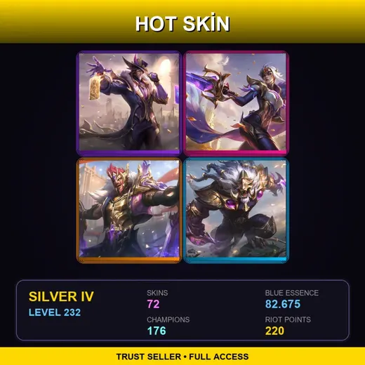 LAN | Victorious Twisted Fate | Victorious Fiora | Victorious Draven | Victorious Rengar | 72 Skin | 176 Champ | Silver IV | Lv232