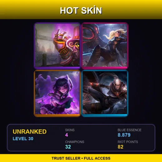 OCE | Superb Villain Veigar | Riot Kayle | Goth Annie | Hired Gun Lucian | 4 Skin | 32 Champ | Lv30