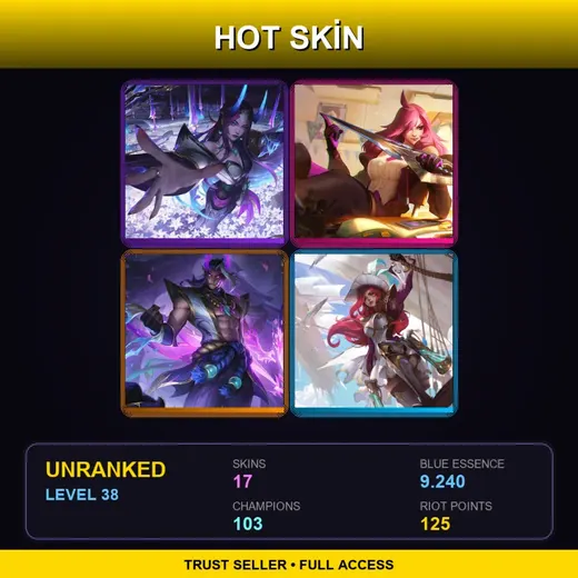 VN | Spirit Blossom Irelia | Battle Academia Katarina | Spirit Blossom Varus | Battle Queen Miss Fortune | 17 Skin | 103 Champ | Lv38