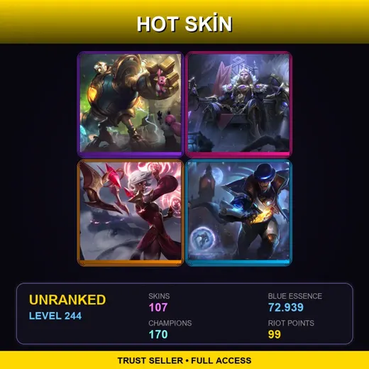 VN | Victorious Blitzcrank | Victorious Sejuani | Conqueror Karma | Cosmic Defender Xin Zhao | 107 Skin | 170 Champ | Lv244