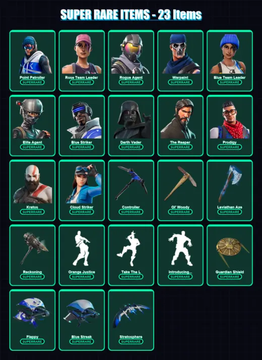 [PC] | Point Patroller | Rose Team Leader | Rogue Agent | Warpaint | Blue Team Leader | 398 skin | 396 pickaxe | 307 emote | 234 glider | Lv2345