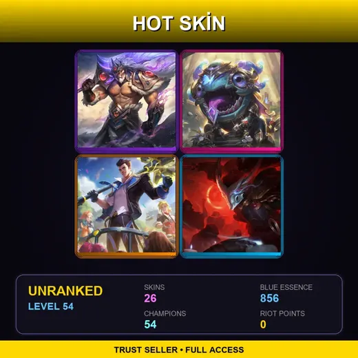 VN | Victorious Tryndamere | Victorious Kog'Maw | Battle Academia Jayce | Blood Moon Yasuo | 26 Skin | 54 Champ | Lv54