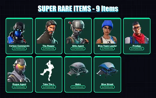 [PS4/PS5/XBOX/PC] | Carbon Commando | The Reaper | Elite Agent | Blue Team Leader | Prodigy | 15 skin | 11 pickaxe | 17 emote | 20 glider | Lv350