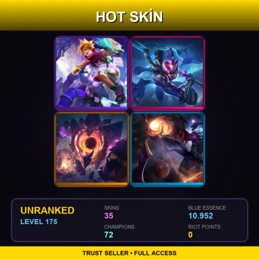 VN | Arcade Ezreal | Cosmic Blade Master Yi | Dark Star Malphite | Dark Star Varus | 35 Skin | 72 Champ | Lv175