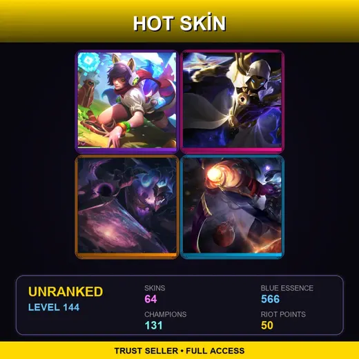 BR | Arcade Ahri | Cosmic Reaver Kassadin | Dark Star Shaco | Dark Star Varus | 64 Skin | 131 Champ | Lv144