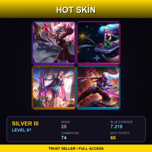 TR | Conqueror Karma | Arcade Sona | Battle Academia Caitlyn | PROJECT: Katarina | 25 Skin | 74 Champ | Silver III | Lv97