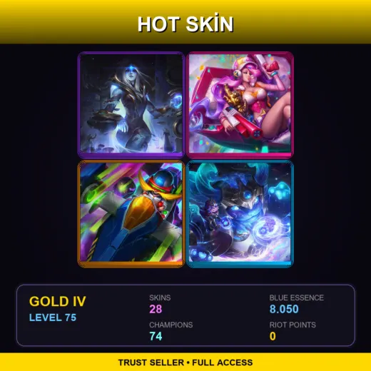 ME | Cosmic Queen Ashe | Arcade Miss Fortune | Arcade Corki | Cosmic Paladins Nunu & Willump | 28 Skin | 74 Champ | Gold IV | Lv75