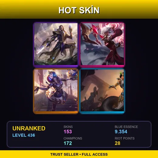 VN | Victorious Lucian | Conqueror Karma | Victorious Orianna | Mythic Cassiopeia | 153 Skin | 172 Champ | Lv436