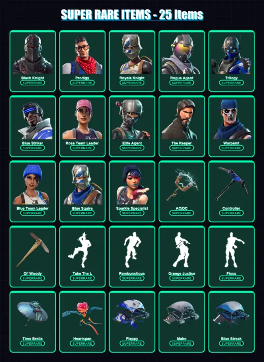 [PS4/PS5/XBOX/PC] | Black Knight | Prodigy | Royale Knight | Rogue Agent | Trilogy | 64 skin | 56 pickaxe | 57 emote | 65 glider | Lv894