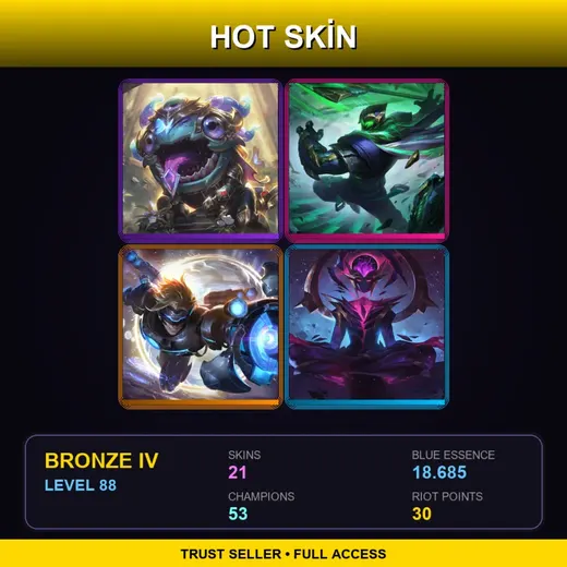 LAS | Victorious Kog'Maw | Conqueror Jax | Spirit Blossom Master Yi | Battle Academia Caitlyn | 21 Skin | 53 Champ | Bronze IV | Lv88