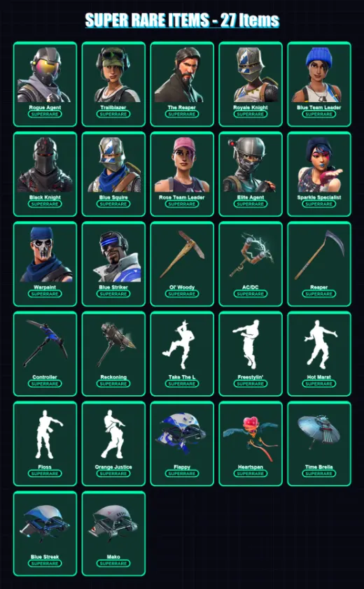 [PS4/PS5/XBOX/PC] | Rogue Agent | Trailblazer | The Reaper | Royale Knight | Blue Team Leader | 100 skin | 88 pickaxe | 92 emote | 91 glider | Lv138