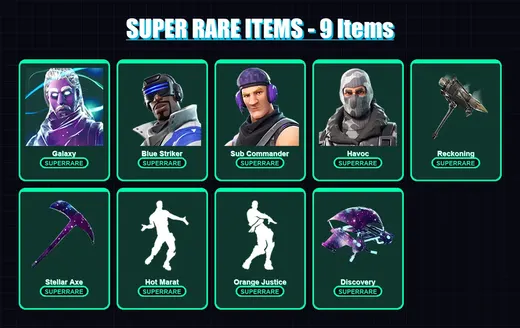 [PC/XBOX/PSN] | Galaxy | Blue Striker | Sub Commander | Havoc | Hybrid | 47 skin | 31 pickaxe | 49 emote | 39 glider | Lv525