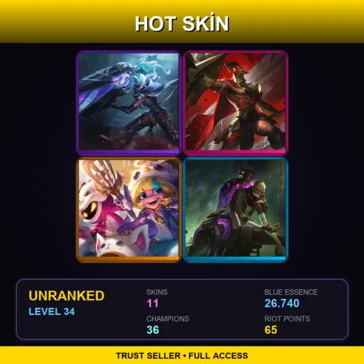 EUW | Lunar Eclipse Senna | Chosen of the Wolf Pantheon | Pengu Cosplay Tristana | Arcane Shimmer Lab Singed | 11 Skin | 36 Champ | Lv34