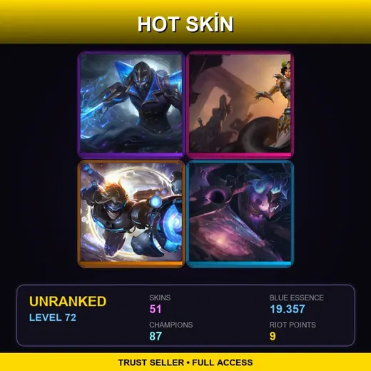 VN | Hextech Kassadin | Mythic Cassiopeia | Battle Academia Caitlyn | High Noon Yone | 51 Skin | 87 Champ | Lv72