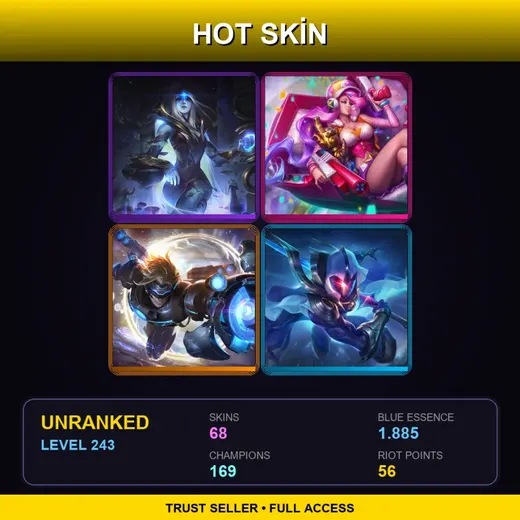 LAS | Blood Moon Fiddlesticks | Cosmic Blade Master Yi | Arcade Miss Fortune | Cosmic Queen Ashe | 68 Skin | 169 Champ | Lv243