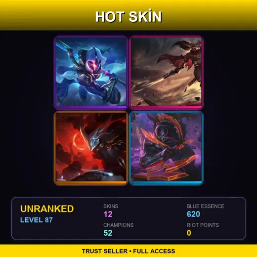 LAS | Cosmic Blade Master Yi | High Noon Yasuo | Blood Moon Yasuo | PROJECT: Pyke | 12 Skin | 52 Champ | Lv87 — Jaximus