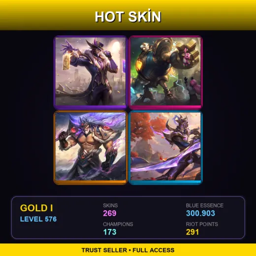 LAN | Victorious Twisted Fate | Victorious Blitzcrank | Victorious Tryndamere | Victorious Master Yi | 269 Skin | 173 Champ | Gold I | Lv576