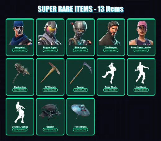 [PC/PSN] | Warpaint | Rogue Agent | Elite Agent | The Reaper | Rose Team Leader | 163 skin | 175 pickaxe | 135 emote | 146 glider | Lv2067