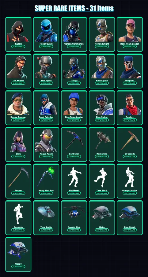 [PC/XBOX] | IKONIK | Honor Guard | Carbon Commando | Royale Knight | Rose Team Leader | 142 skin | 123 pickaxe | 120 emote | 127 glider | Lv1280