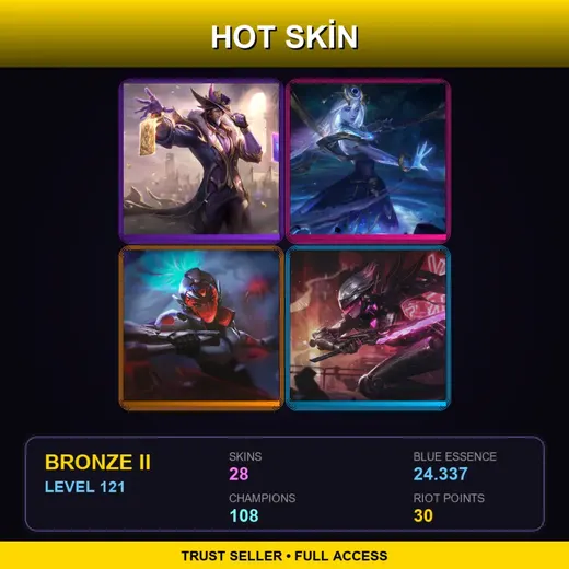TR | Victorious Twisted Fate | PROJECT: Akali | Cosmic Lux | PROJECT: Fiora | 28 Skin | 108 Champ | Bronze II | Lv121